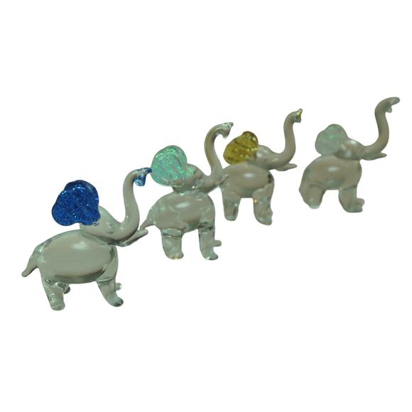 Glass Elephant Miniatures with Colored Ears Lot of 7 - Picture 6 of 8